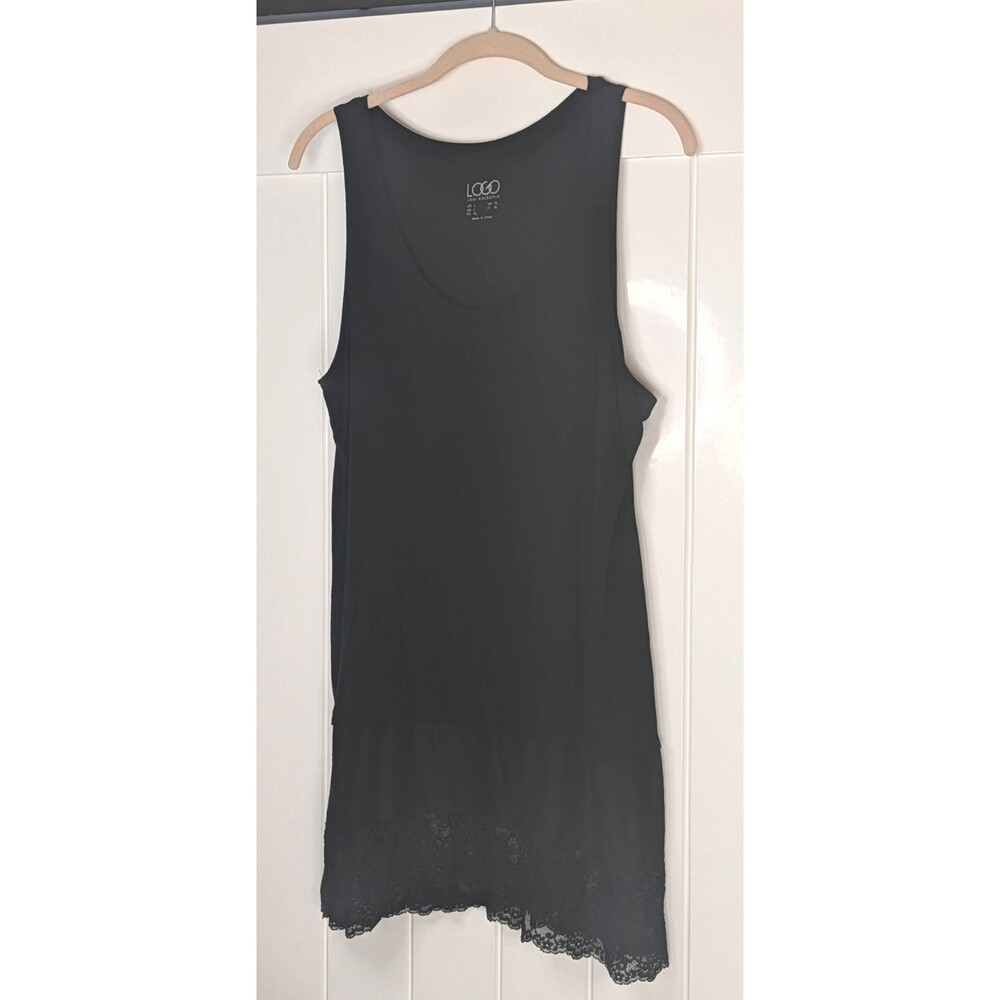 Logo by Lori Goldstein -Black Floral Lace Embroidered Sheer Hem Tunic Top, Large